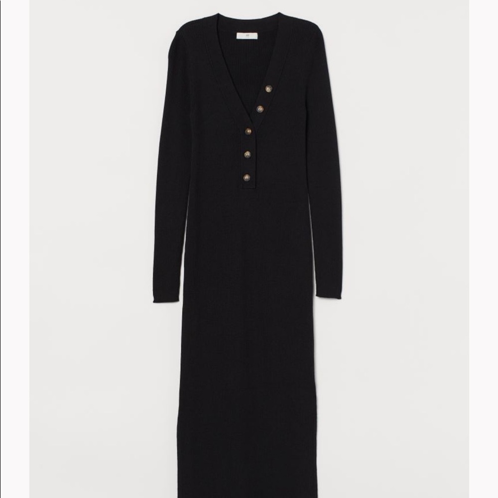 H&M black rib knit midi dress